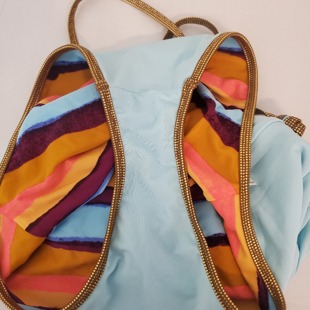 Aerie One Piece Swimsuit Orange Striped Strappy Back Full Coverage Size Small View 4